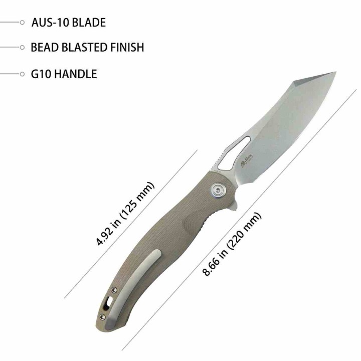 Couteau Kubey Drake Tan Manche G10 Lame Tanto Acier AUS-10 KIVT Linerlock Clip KUB239J - Livraison Gratuite