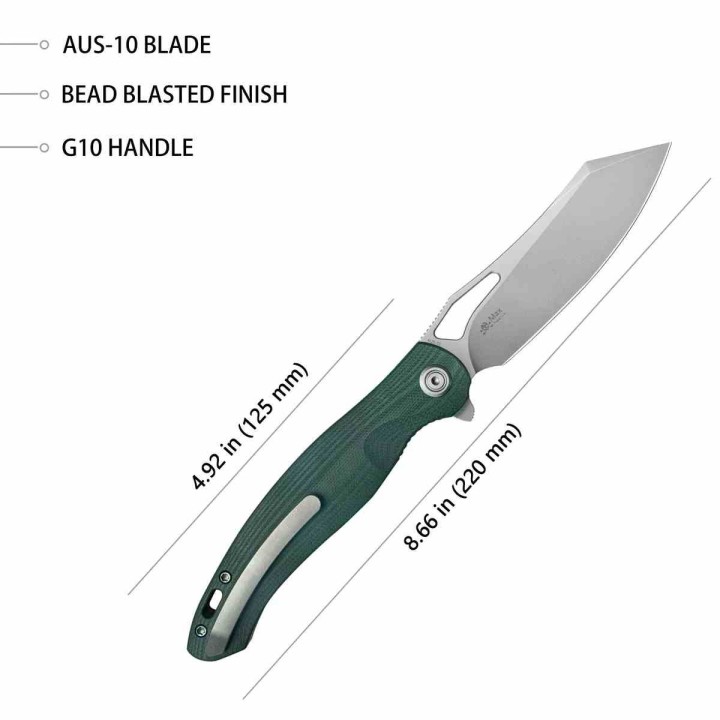 Couteau Kubey Drake Green Manche G10 Lame Tanto Acier AUS-10 KIVT Linerlock Clip KUB239K - Livraison Gratuite