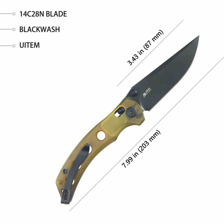 Couteau Kubey Hound Manche Ultem Lame Acier 14C28N KIVT Crossbar Lock Clip KUB172H - Livraison Gratuite