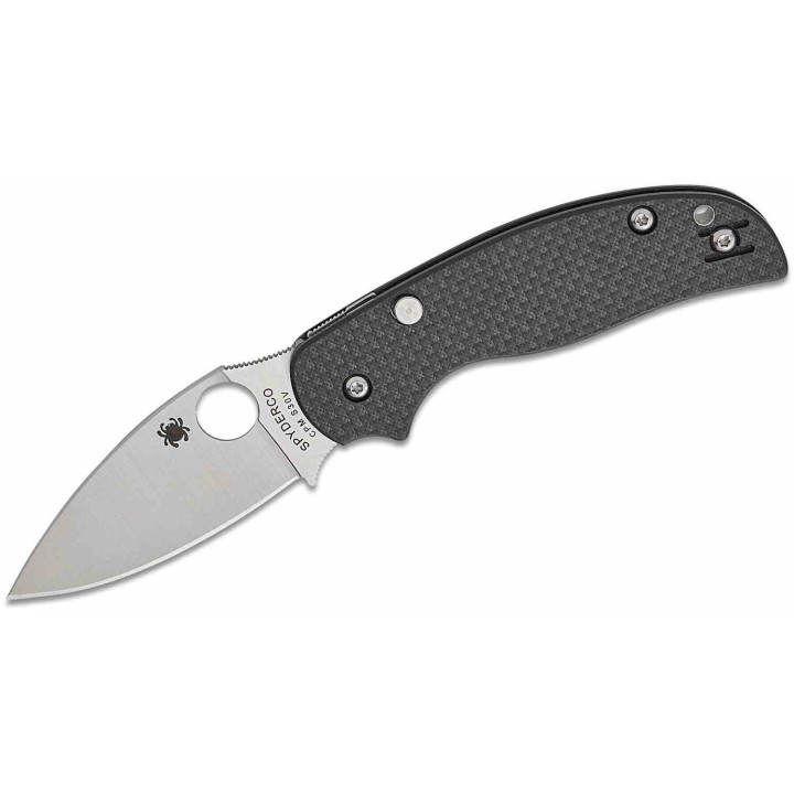 Couteau Spyderco Sage 6 Button Compression Manche FCarbone/G10 Lame Acier CPM-S30V Clip SC123CFBCLP - Livraison Gratuite
