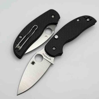 Couteau Spyderco Sage 6 Button Compression Manche FCarbone/G10 Lame Acier CPM-S30V Clip SC123CFBCLP - Livraison Gratuite