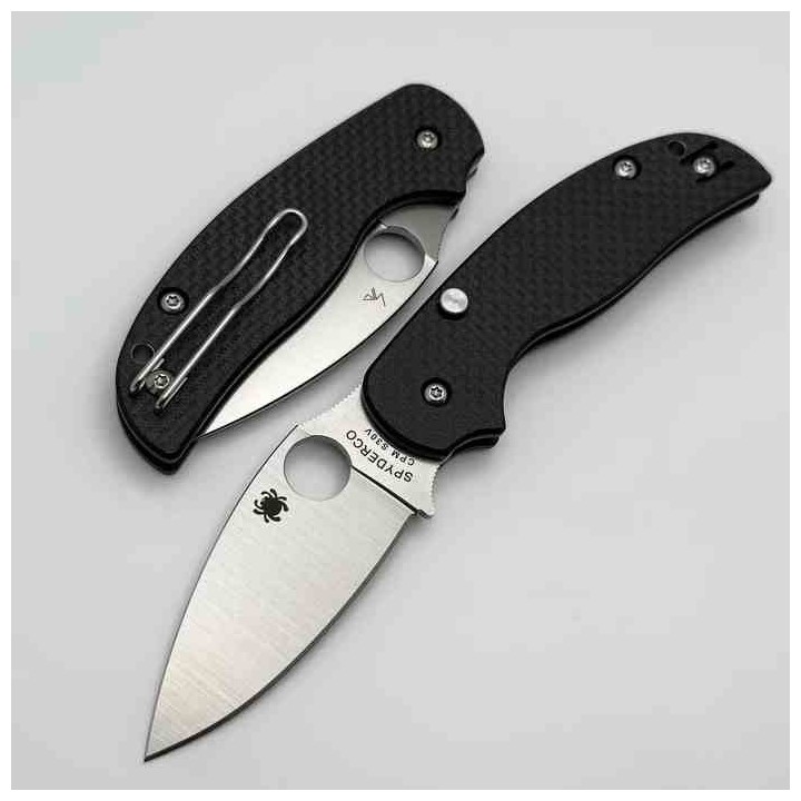 Couteau Spyderco Sage 6 Button Compression Manche FCarbone/G10 Lame Acier CPM-S30V Clip SC123CFBCLP - Livraison Gratuite