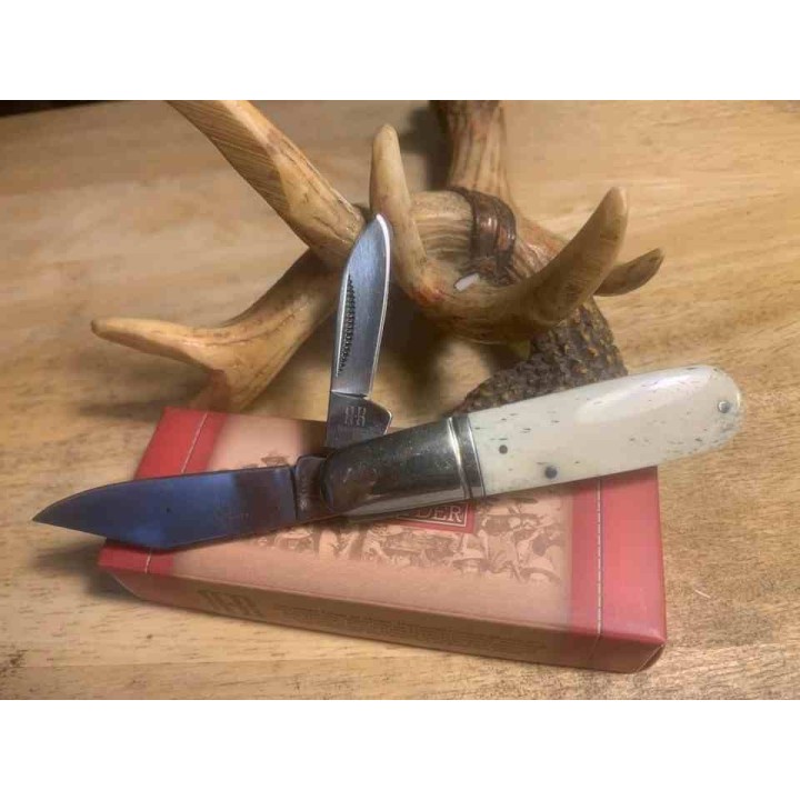 Couteau Rough Rider Barlow - Clip Point & Pen Acier 440A - Manche Os Blanc - Slip Joint RR198 - Livraison Gratuite