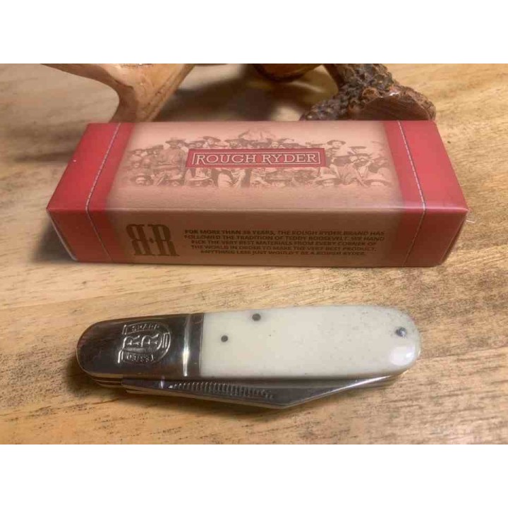 Couteau Rough Rider Barlow - Clip Point & Pen Acier 440A - Manche Os Blanc - Slip Joint RR198 - Livraison Gratuite