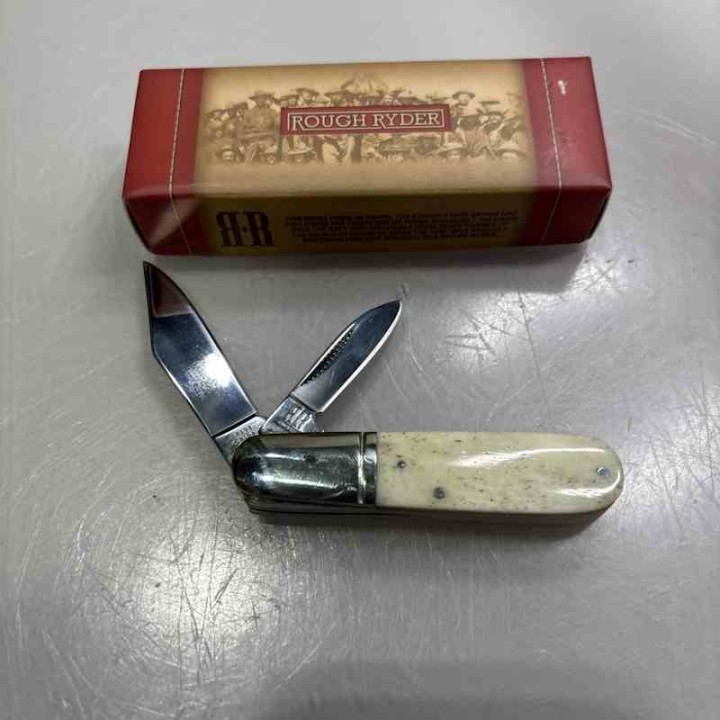 Couteau Rough Rider Barlow - Clip Point & Pen Acier 440A - Manche Os Blanc - Slip Joint RR198 - Livraison Gratuite