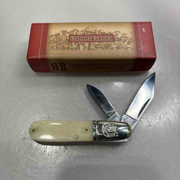 Couteau Rough Rider Barlow - Clip Point & Pen Acier 440A - Manche Os Blanc - Slip Joint RR198 - Livraison Gratuite