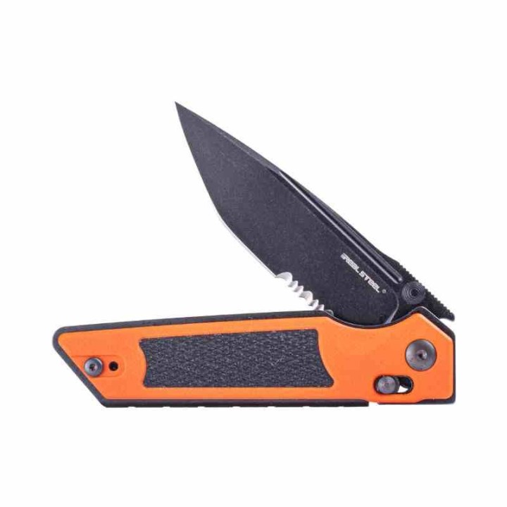 Couteau Real Steel Sacra TAC Manche G10 Orange/Noir Lame Tanto Acier K110 Black Slide Lock KIVT RS7713OB - Livraison Gratuite