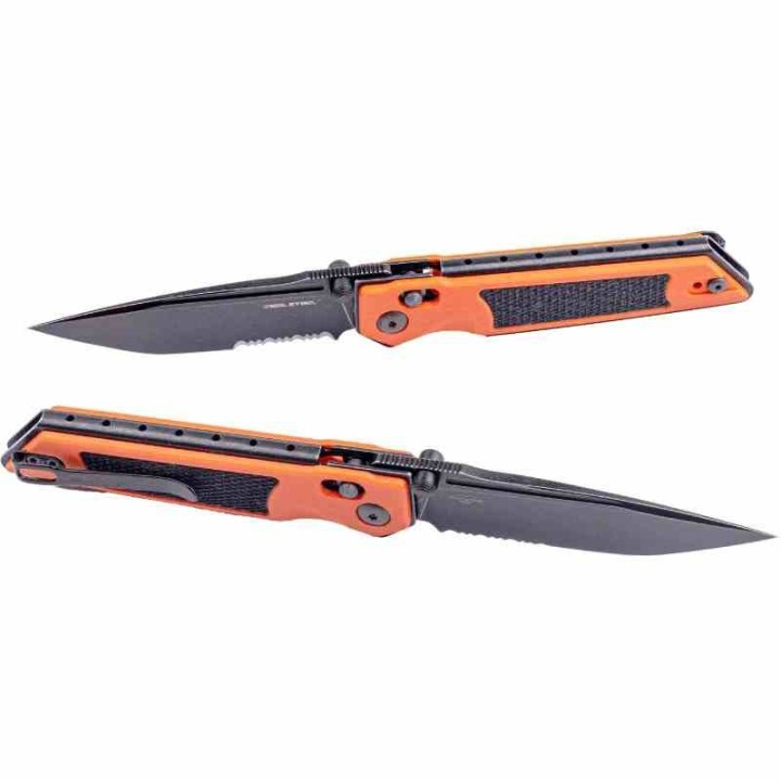 Couteau Real Steel Sacra TAC Manche G10 Orange/Noir Lame Tanto Acier K110 Black Slide Lock KIVT RS7713OB - Livraison Gratuite