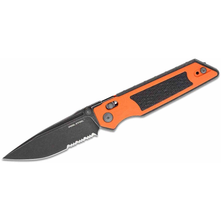 Couteau Real Steel Sacra TAC Manche G10 Orange/Noir Lame Tanto Acier K110 Black Slide Lock KIVT RS7713OB - Livraison Gratuite
