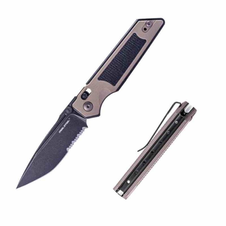 Couteau Real Steel Sacra TAC Manche G10 Tan/Noir Lame Tanto Acier K110 Black Slide Lock KIVT RS7713CB - Livraison Gratuite