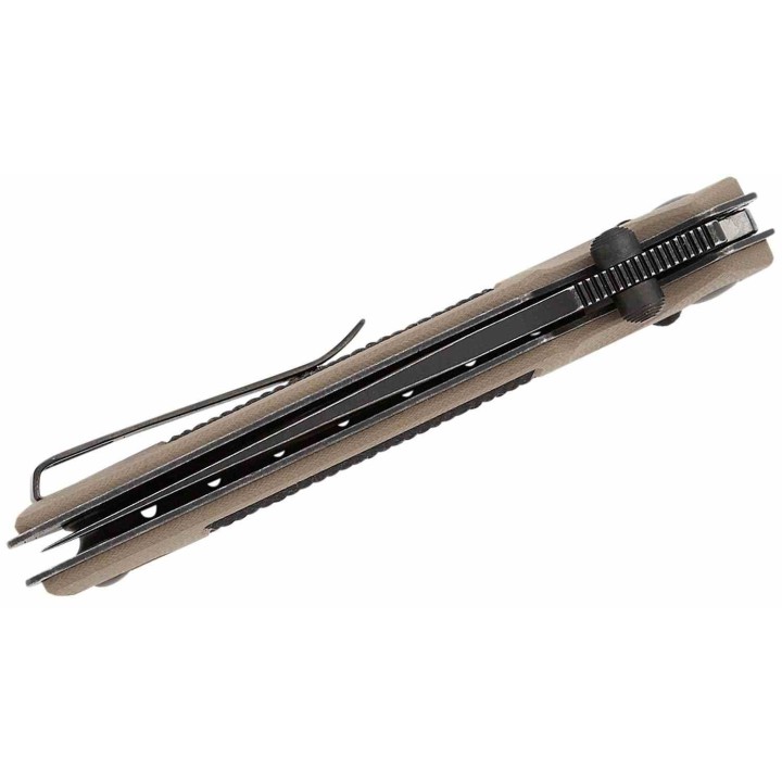 Couteau Real Steel Sacra TAC Manche G10 Tan/Noir Lame Tanto Acier K110 Black Slide Lock KIVT RS7713CB - Livraison Gratuite