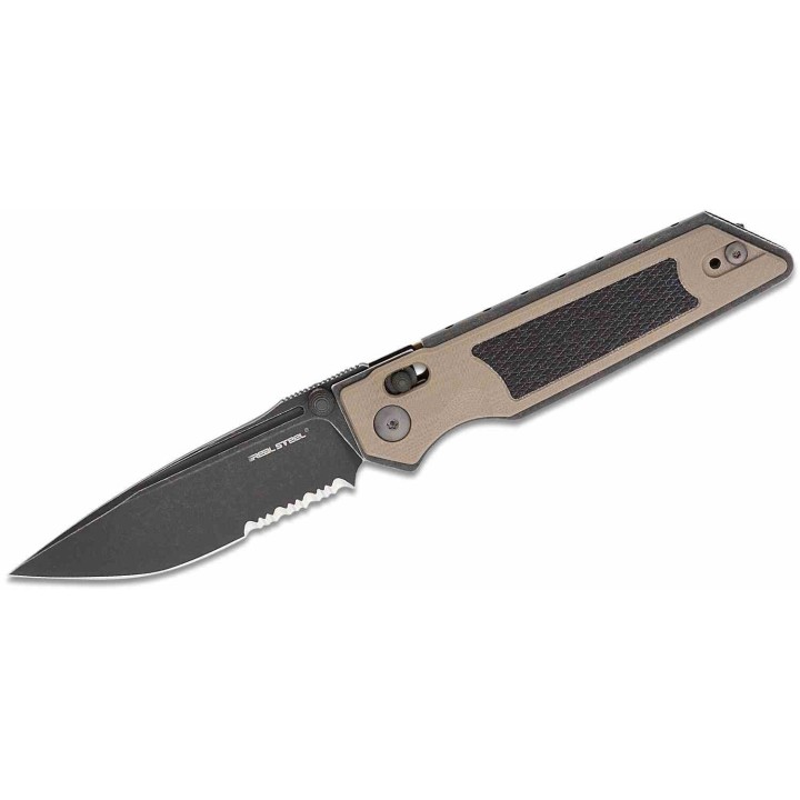 Couteau Real Steel Sacra TAC Manche G10 Tan/Noir Lame Tanto Acier K110 Black Slide Lock KIVT RS7713CB - Livraison Gratuite