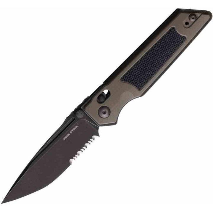Couteau Real Steel Sacra TAC Manche G10 Tan/Noir Lame Tanto Acier K110 Black Slide Lock KIVT RS7713CB - Livraison Gratuite