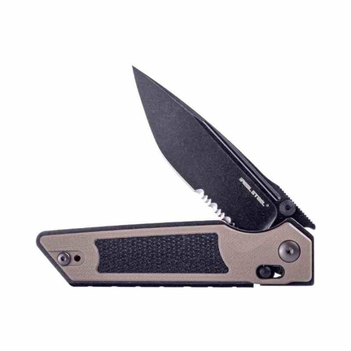 Couteau Real Steel Sacra TAC Manche G10 Tan/Noir Lame Tanto Acier K110 Black Slide Lock KIVT RS7713CB - Livraison Gratuite