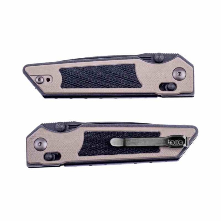 Couteau Real Steel Sacra TAC Manche G10 Tan/Noir Lame Tanto Acier K110 Black Slide Lock KIVT RS7713CB - Livraison Gratuite