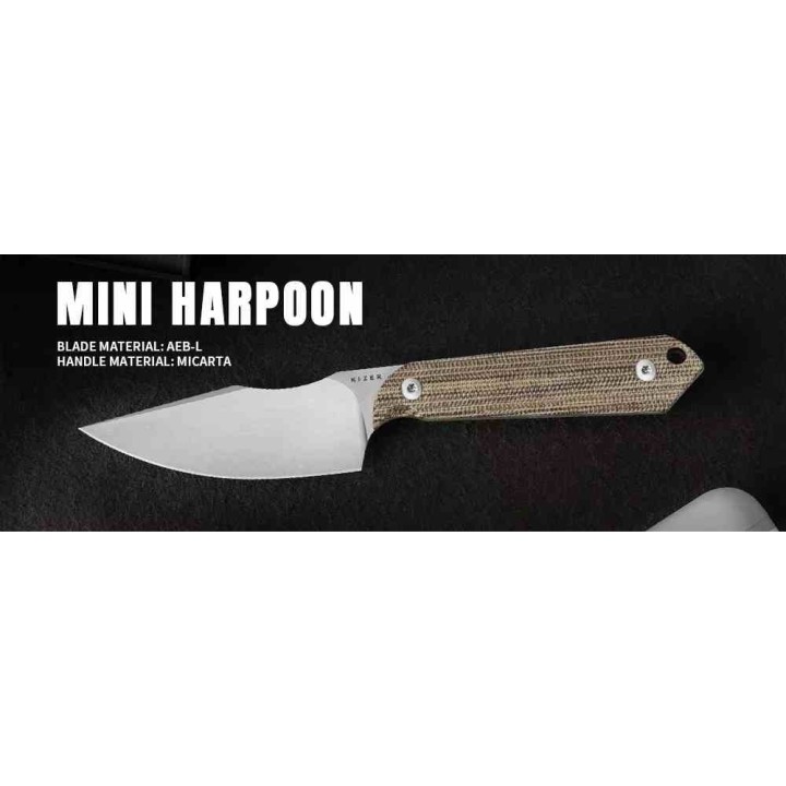 Couteau Kizer Mini Harpoon Manche Micarta Brown Lame Harpon Acier AEB-L Etui Kydex KI1040S7 - Livraison Gratuite