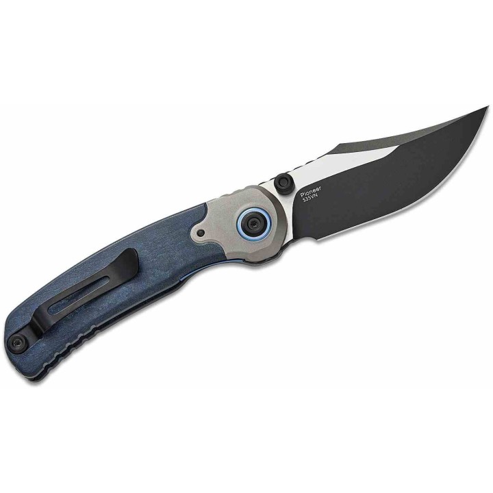 Couteau Kizer PIONEER Bowie Lame Acier S35VN Manche Richlite Bleu/Titane Liner Lock Clip ZXFK03A2 - Livraison Gratuite