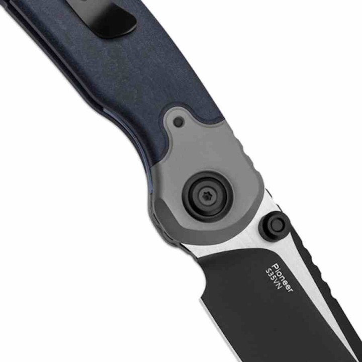 Couteau Kizer PIONEER Drop Point Lame Acier S35VN Manche Richlite Bleu/Titane Liner Lock Clip ZXFK03A5 - Livraison Gratuite