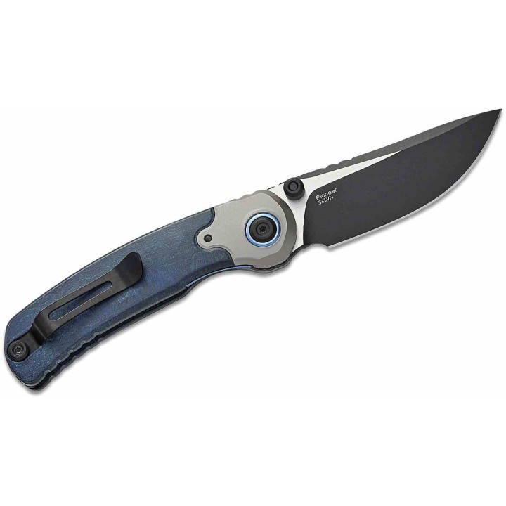 Couteau Kizer PIONEER Drop Point Lame Acier S35VN Manche Richlite Bleu/Titane Liner Lock Clip ZXFK03A5 - Livraison Gratuite