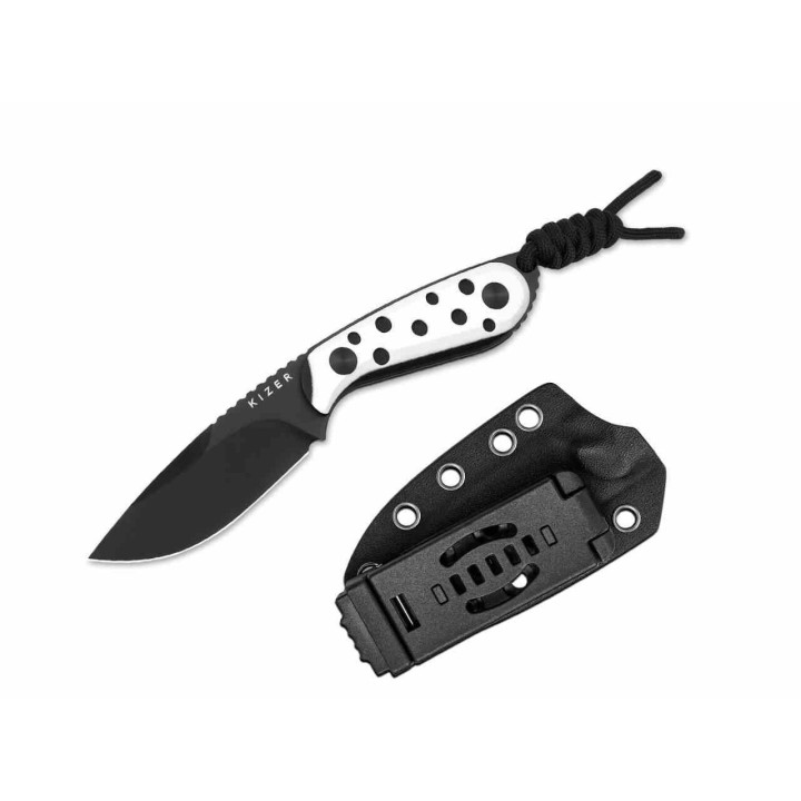 Couteau Kizer ICE BUDDY Lame Drop Point Acier Nitro-V Manche G10 Black & White Etui Kydex KI1081A3 - Livraison Gratuite