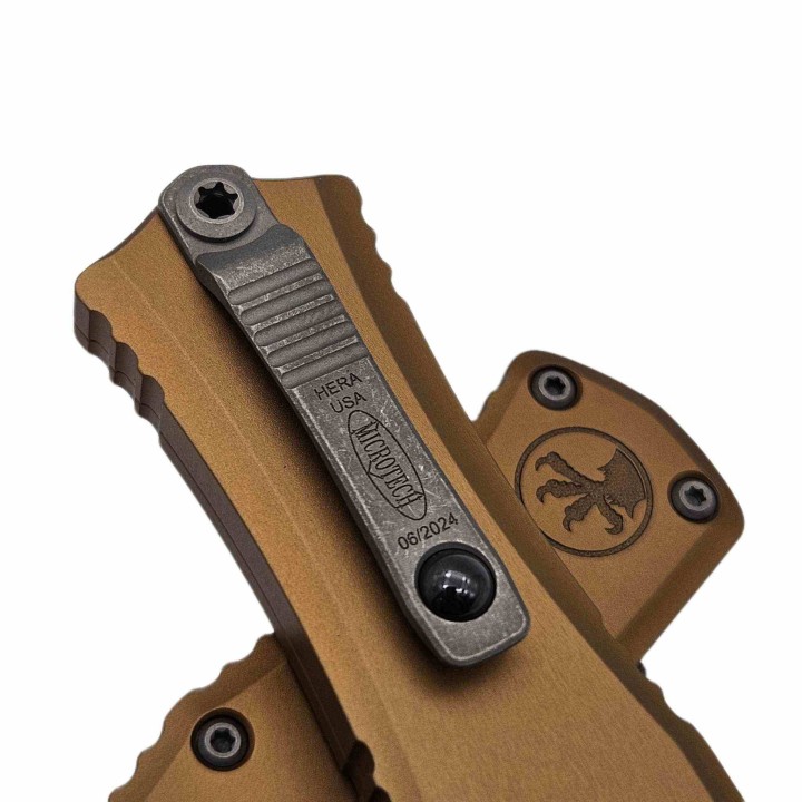 Couteau Microtech Hera II Mini Recurve OTF Automatique Lame Acier M390MK Manche Tan USA MCT1705M10APTA - Livraison Gratuite 