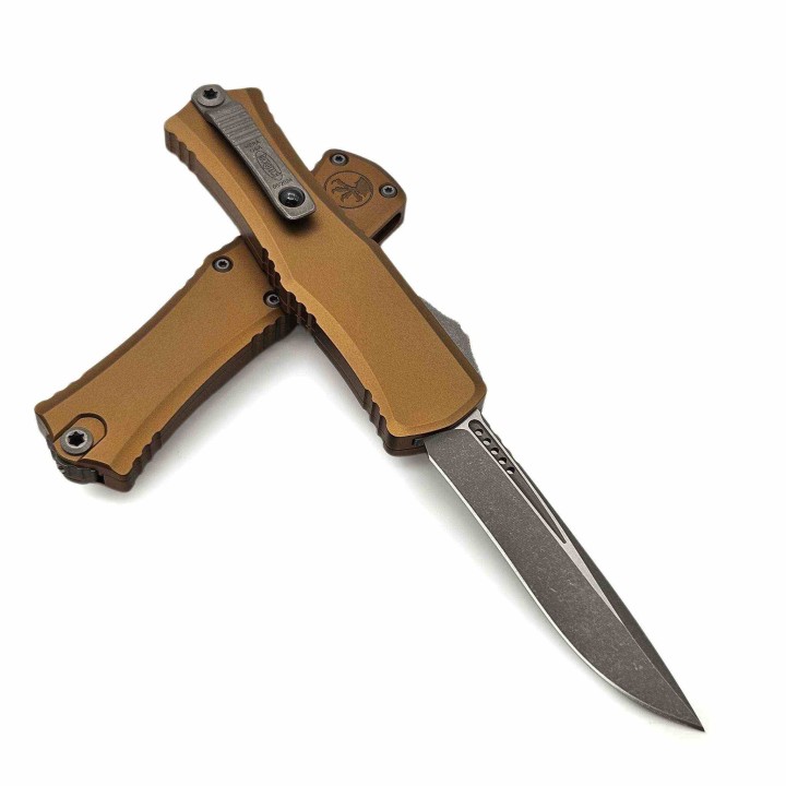 Couteau Microtech Hera II Mini Recurve OTF Automatique Lame Acier M390MK Manche Tan USA MCT1705M10APTA - Livraison Gratuite 