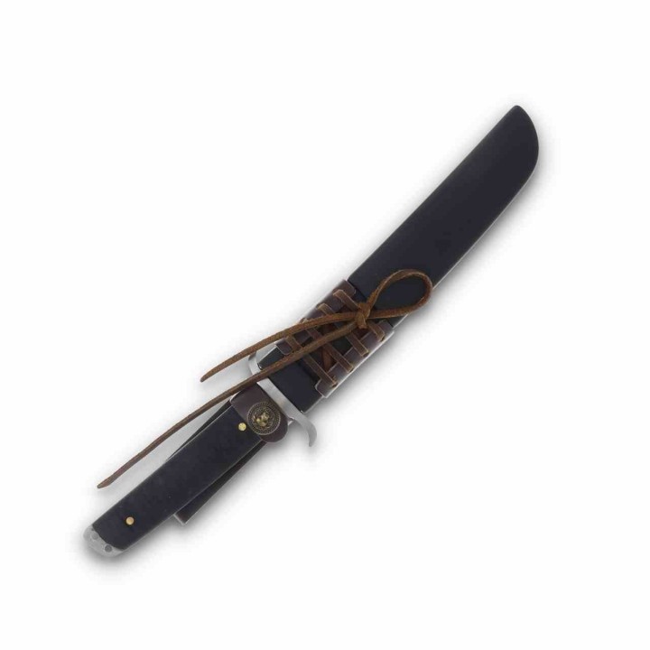 Couteau Komoran Warlord Lame Tanto Acier Inox Manche Bois d'Ébène Etui Cuir/Kydex KO049 Livraison Gratuite