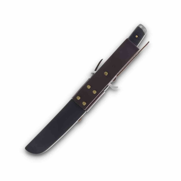 Couteau Komoran Warlord Lame Tanto Acier Inox Manche Bois d'Ébène Etui Cuir/Kydex KO049 Livraison Gratuite