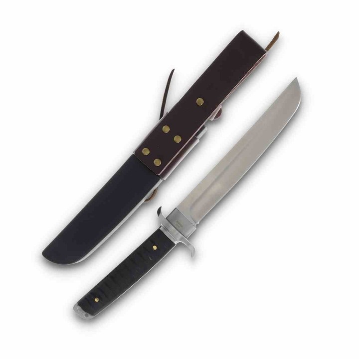 Couteau Komoran Warlord Lame Tanto Acier Inox Manche Bois d'Ébène Etui Cuir/Kydex KO049 Livraison Gratuite