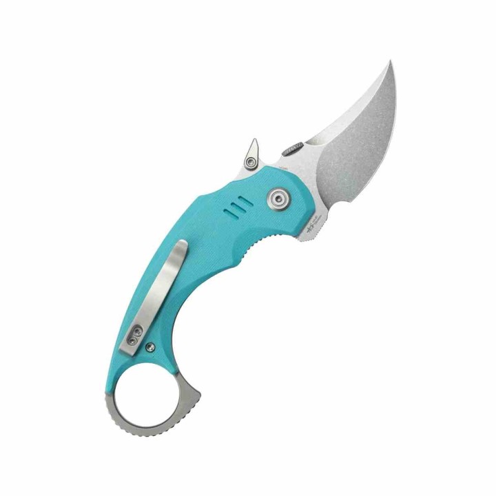 Couteau Kubey Jaw Pikal Karambit Lame Recurve Acier 14C28N Manche G-10 Tiffany blue Linerlock Clip KUB440B - Livraison Gratuite
