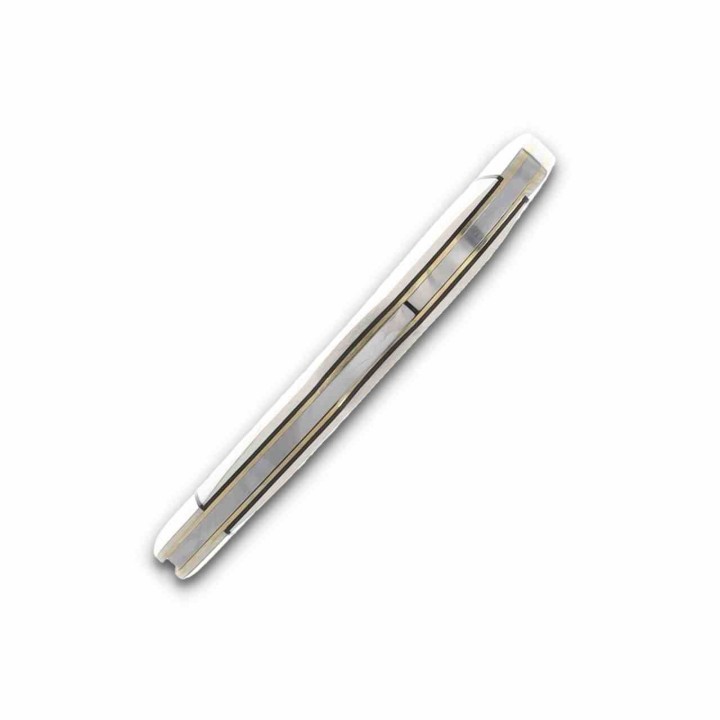 Couteau Rough Rider Tuxedo Slip Joint Bow Trapper Lame Clip Point Acier 440 Manche Micarta Blanc RR2665 - Livraison Gratuite