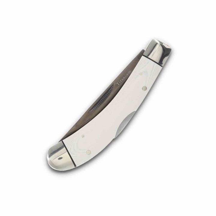 Couteau Rough Rider Tuxedo Slip Joint Bow Trapper Lame Clip Point Acier 440 Manche Micarta Blanc RR2665 - Livraison Gratuite