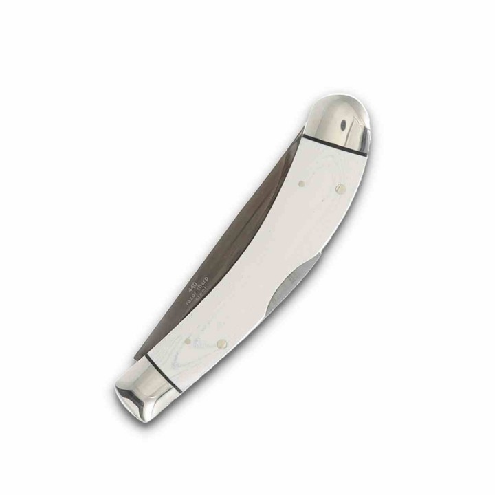 Couteau Rough Rider Tuxedo Slip Joint Bow Trapper Lame Clip Point Acier 440 Manche Micarta Blanc RR2665 - Livraison Gratuite