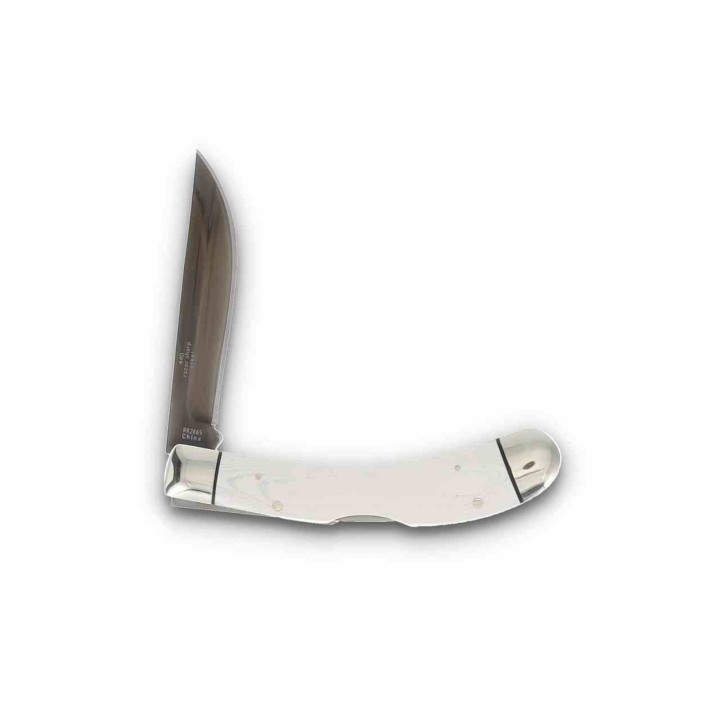 Couteau Rough Rider Tuxedo Slip Joint Bow Trapper Lame Clip Point Acier 440 Manche Micarta Blanc RR2665 - Livraison Gratuite