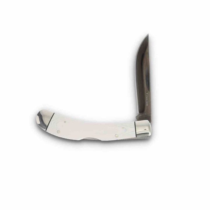 Couteau Rough Rider Tuxedo Slip Joint Bow Trapper Lame Clip Point Acier 440 Manche Micarta Blanc RR2665 - Livraison Gratuite