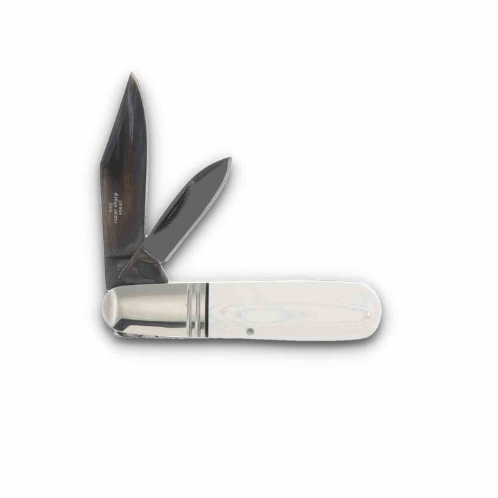 Couteau Rough Ryder Tuxedo Slip Joint Barlow Double Lame Clip/Pen Acier 440 Manche Micarta Blanc RR2669 - Livraison Gratuite