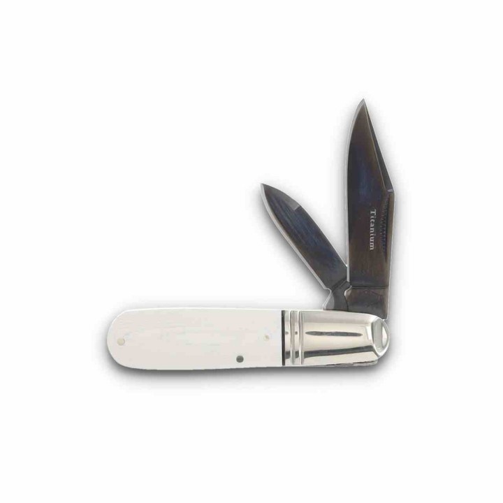 Couteau Rough Ryder Tuxedo Slip Joint Barlow Double Lame Clip/Pen Acier 440 Manche Micarta Blanc RR2669 - Livraison Gratuite