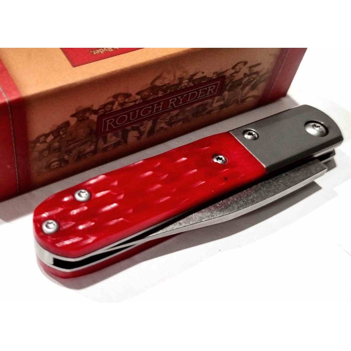 Couteau Rough Ryder Barlow Slip Joint Lame Clip Point Acier Inoxydable Manche Os Jigged Rouge RR2612 - Livraison Gratuite