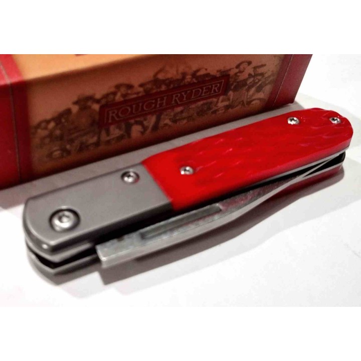 Couteau Rough Ryder Barlow Slip Joint Lame Clip Point Acier Inoxydable Manche Os Jigged Rouge RR2612 - Livraison Gratuite