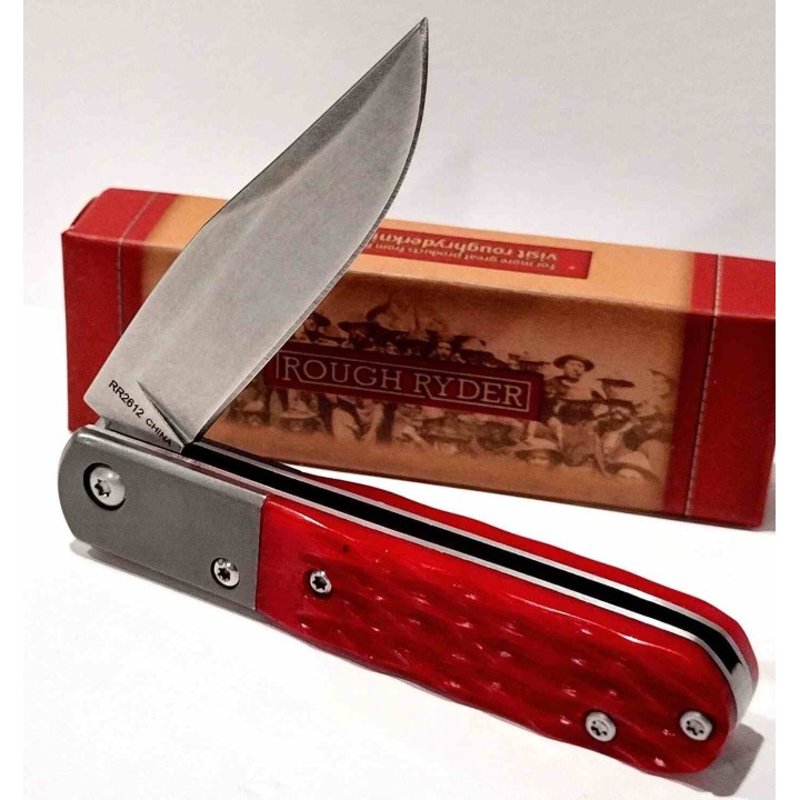 Couteau Rough Ryder Barlow Slip Joint Lame Clip Point Acier Inoxydable Manche Os Jigged Rouge RR2612 - Livraison Gratuite