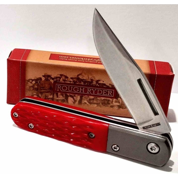 Couteau Rough Ryder Barlow Slip Joint Lame Clip Point Acier Inoxydable Manche Os Jigged Rouge RR2612 - Livraison Gratuite