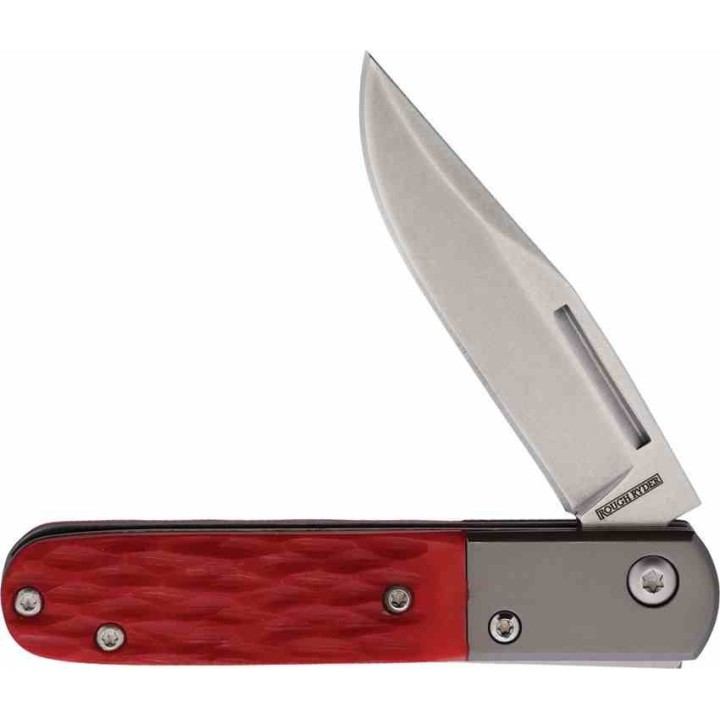Couteau Rough Ryder Barlow Slip Joint Lame Clip Point Acier Inoxydable Manche Os Jigged Rouge RR2612 - Livraison Gratuite