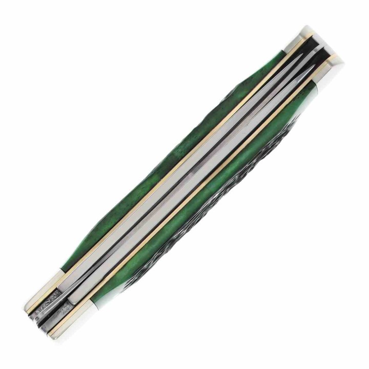 Couteau Queen Cutlery Lames Clip/Spey Acier Carbone 1095 Manche Os Jigged Vert Linerlock USA QGPSB206L - Livraison Gratuite 