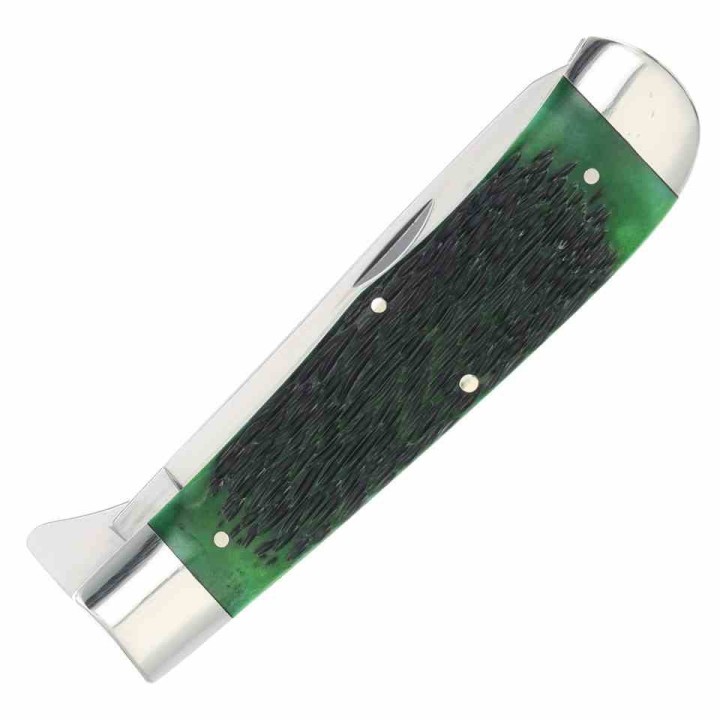 Couteau Queen Cutlery Lames Clip/Spey Acier Carbone 1095 Manche Os Jigged Vert Linerlock USA QGPSB206L - Livraison Gratuite 
