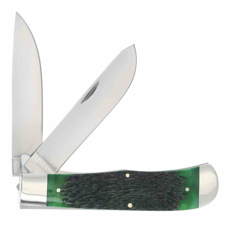 Couteau Queen Cutlery Lames Clip/Spey Acier Carbone 1095 Manche Os Jigged Vert Linerlock USA QGPSB206L - Livraison Gratuite 