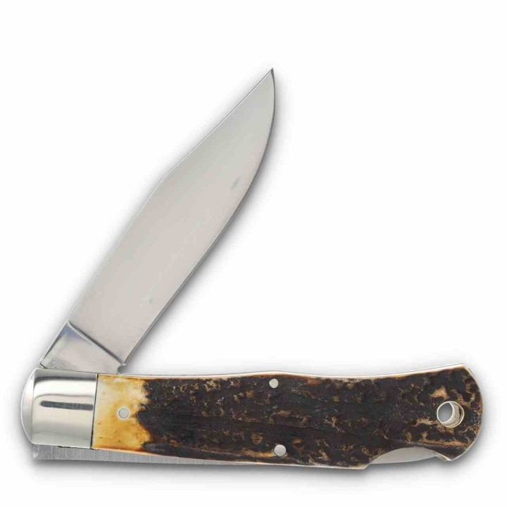 Couteau Queen Cutlery Lame Clip Point Acier Carbone 1095 Manche Bois Cerf Backlock USA QGSH106 - Livraison Gratuite