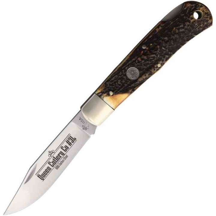 Couteau Queen Cutlery Lame Clip Point Acier Carbone 1095 Manche Bois Cerf Backlock USA QGSH106 - Livraison Gratuite