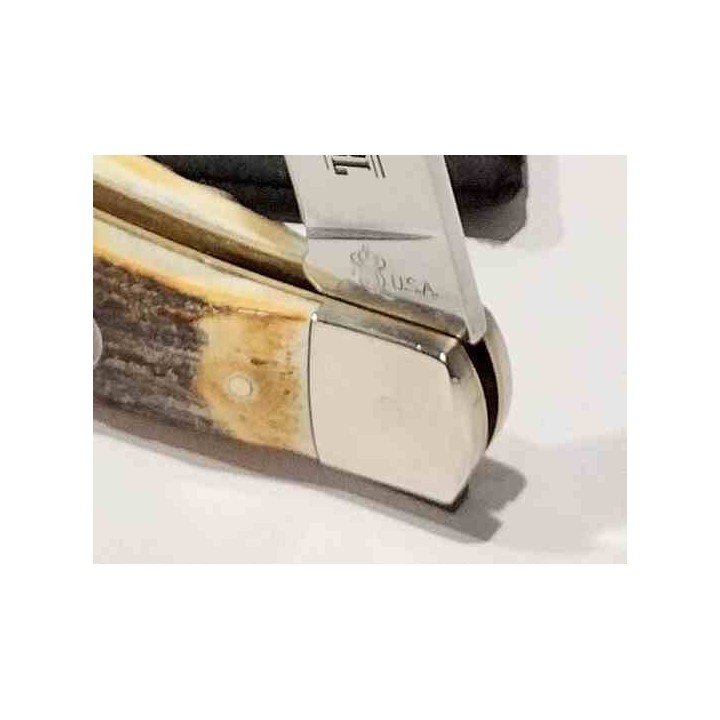 Couteau Queen Cutlery Lame Clip Point Acier Carbone 1095 Manche Bois Cerf Backlock USA QGSH106 - Livraison Gratuite