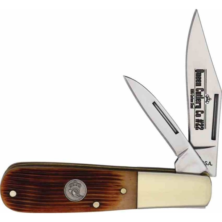 Couteau Queen Cutlery Slip Joint Lame Clip/Spear Acier Carbone 1095 Manche Os Amber Winter USA QAWB281 - Livraison Gratuite