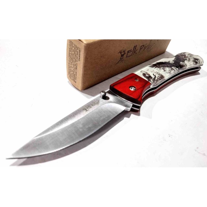 Couteau Elk Ridge Eagle Lame Drop Point Acier 3Cr13 Manche Acrylique/Bois Lockback ER2012EA - Livraison Gratuite
